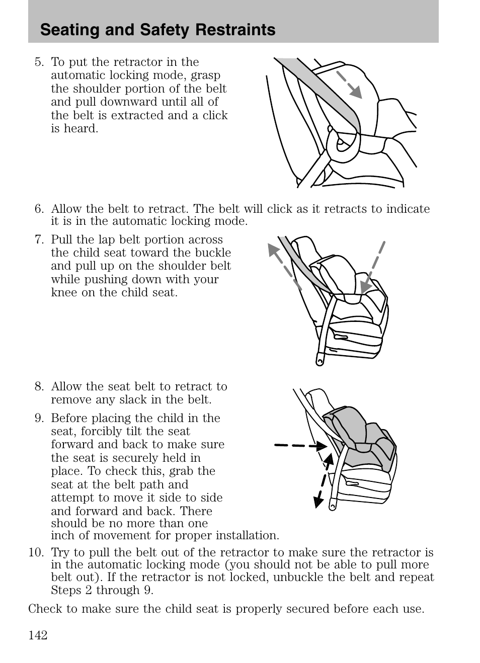 Seating and safety restraints | Mazda 2008 Tribute HEV User Manual | Page 142 / 312