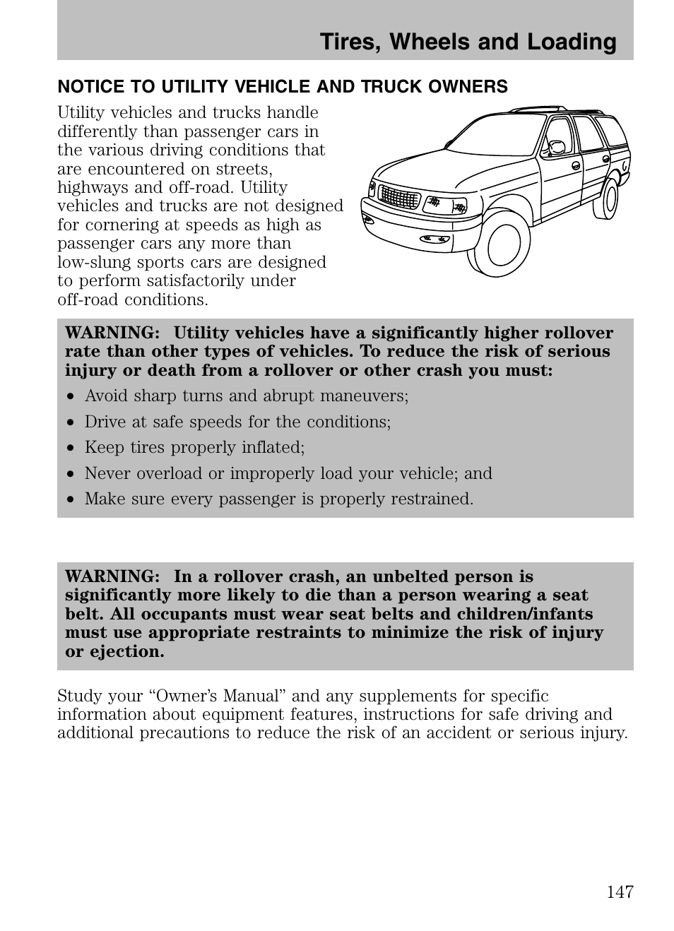 Tires, wheels and loading, Notice to utility vehicle and truck owners | Mazda 2008 Tribute HEV User Manual | Page 147 / 312