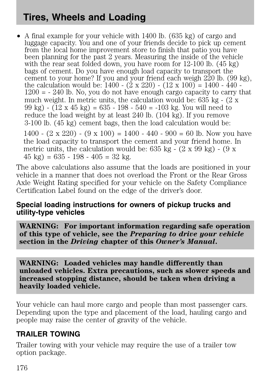 Trailer towing, Tires, wheels and loading | Mazda 2008 Tribute HEV User Manual | Page 176 / 312