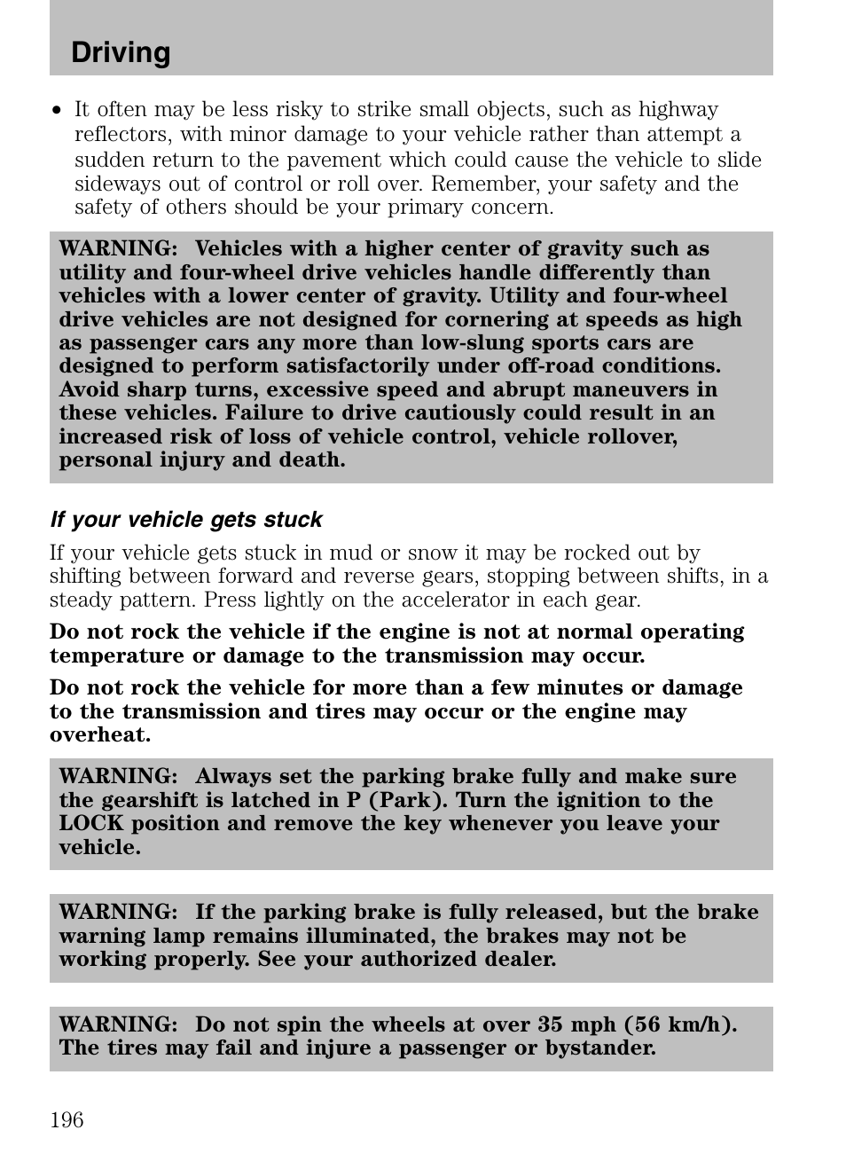 If your vehicle gets stuck, Driving | Mazda 2008 Tribute HEV User Manual | Page 196 / 312
