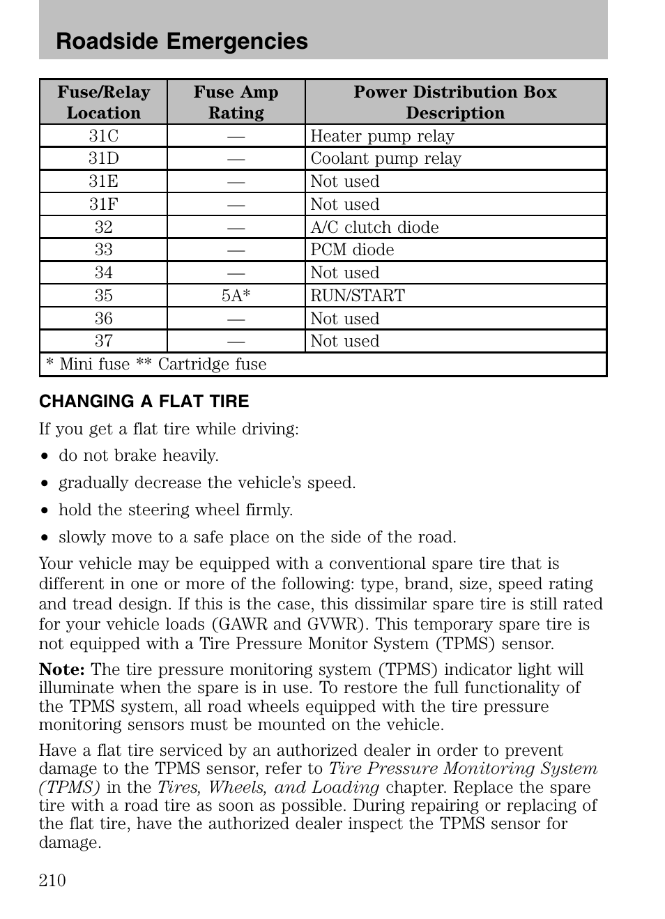 Changing a flat tire, Roadside emergencies | Mazda 2008 Tribute HEV User Manual | Page 210 / 312