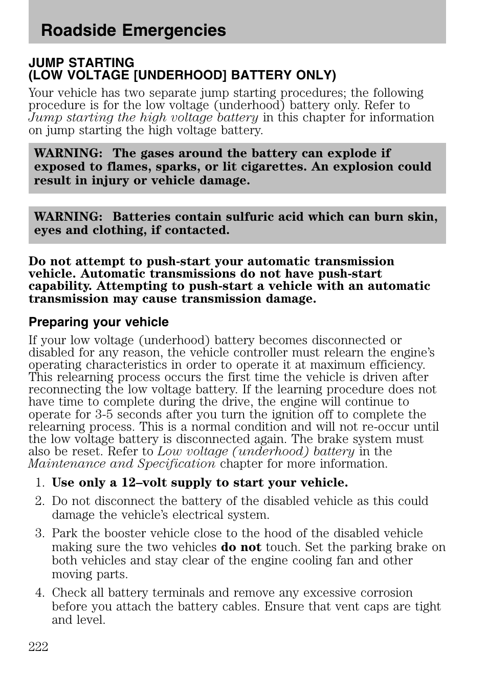 Preparing your vehicle, Roadside emergencies | Mazda 2008 Tribute HEV User Manual | Page 222 / 312