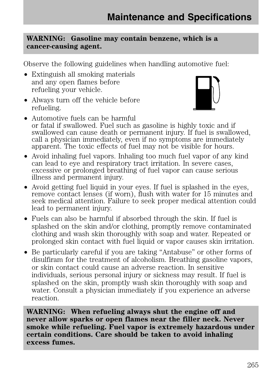 Maintenance and specifications | Mazda 2008 Tribute HEV User Manual | Page 265 / 312