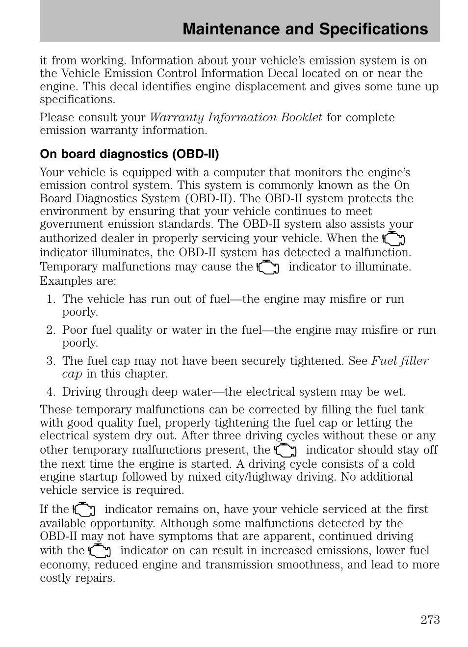 On board diagnostics (obd-ii), Maintenance and specifications | Mazda 2008 Tribute HEV User Manual | Page 273 / 312