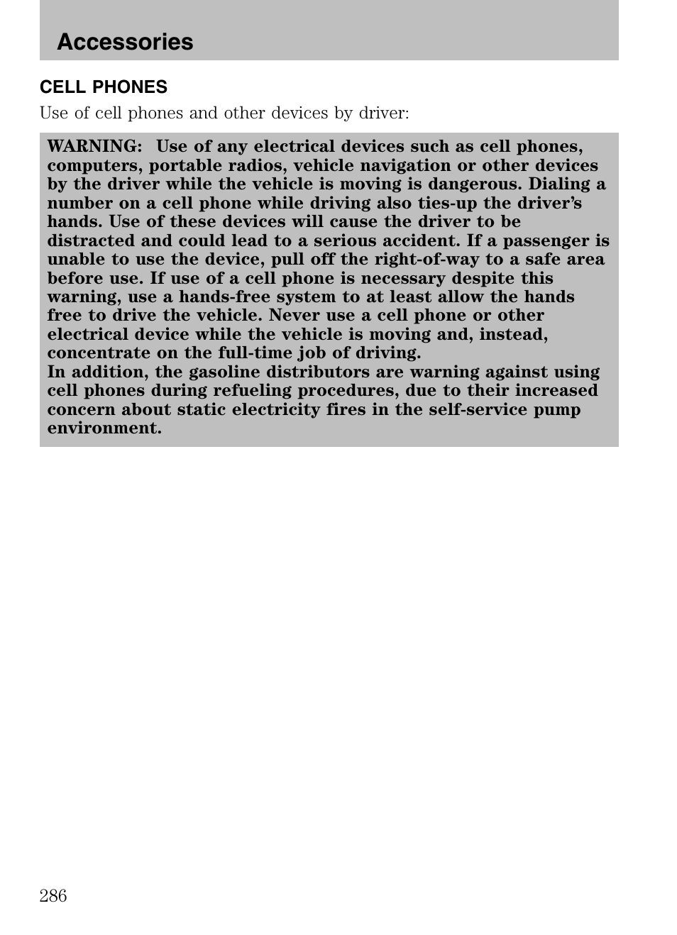 Accessories, Cell phones | Mazda 2008 Tribute HEV User Manual | Page 286 / 312