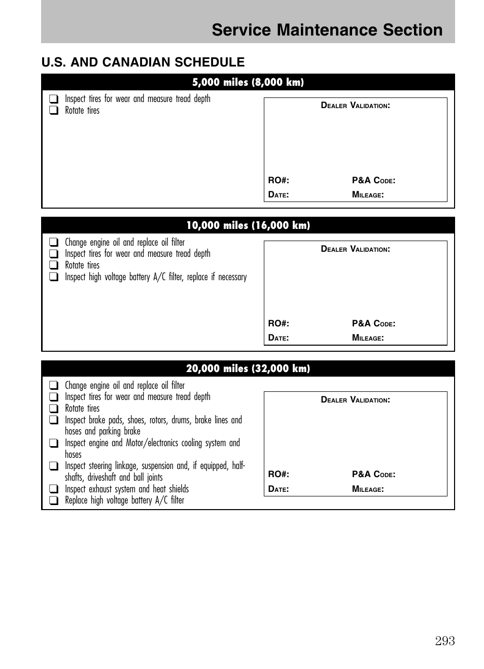U.s. and canadian schedule | Mazda 2008 Tribute HEV User Manual | Page 293 / 312