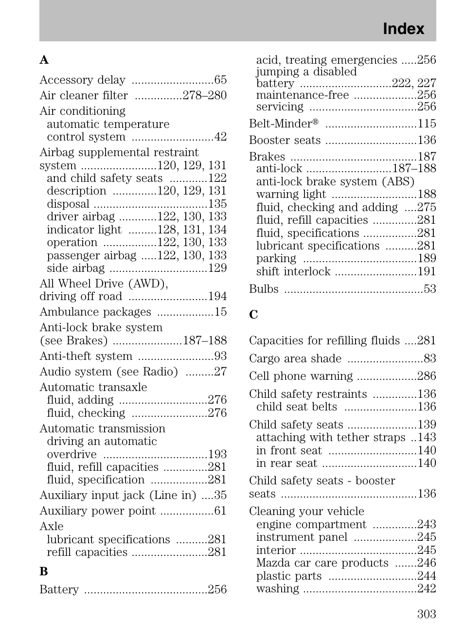 Index | Mazda 2008 Tribute HEV User Manual | Page 303 / 312