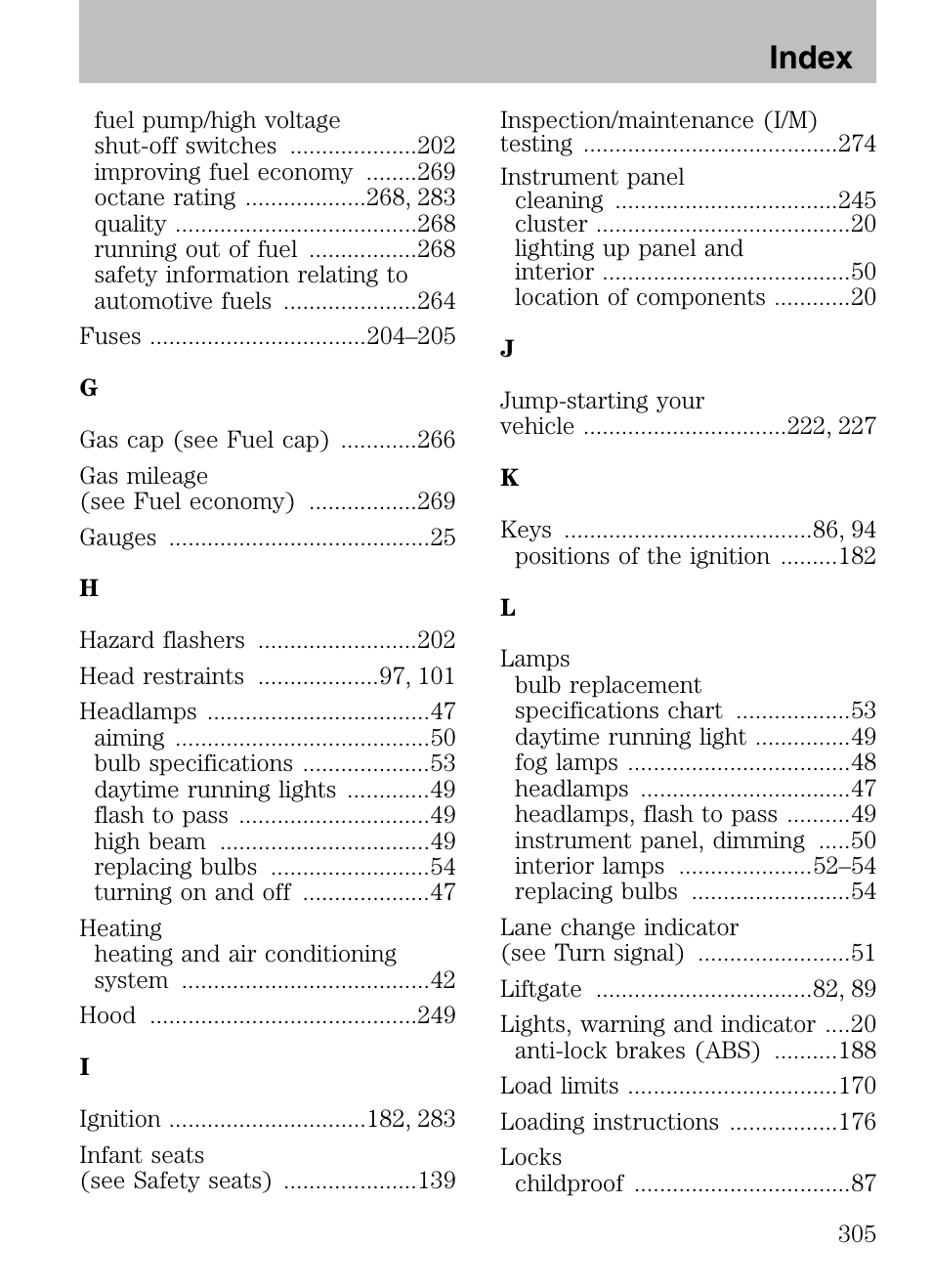 Index | Mazda 2008 Tribute HEV User Manual | Page 305 / 312