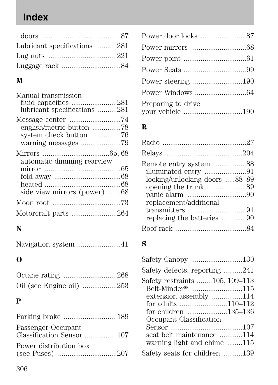 Index | Mazda 2008 Tribute HEV User Manual | Page 306 / 312