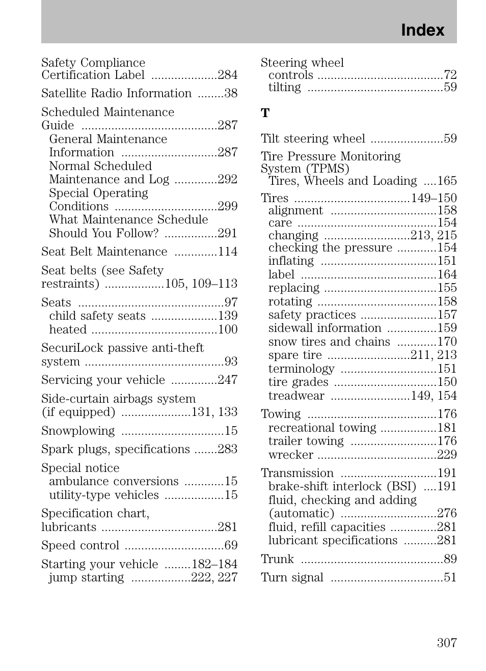 Index | Mazda 2008 Tribute HEV User Manual | Page 307 / 312