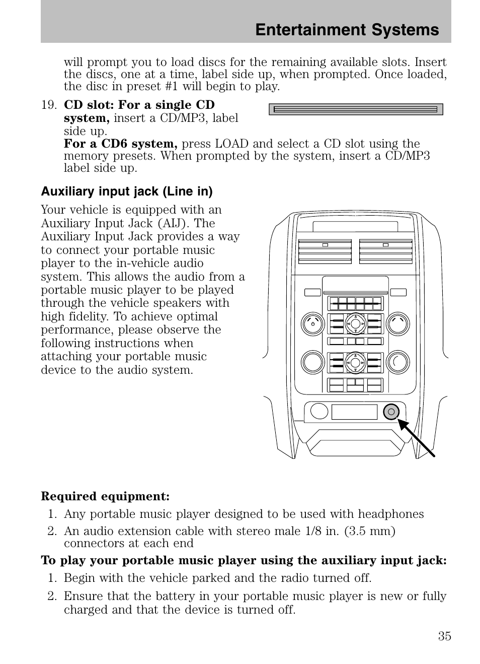 Auxiliary input jack (line in), Entertainment systems | Mazda 2008 Tribute HEV User Manual | Page 35 / 312
