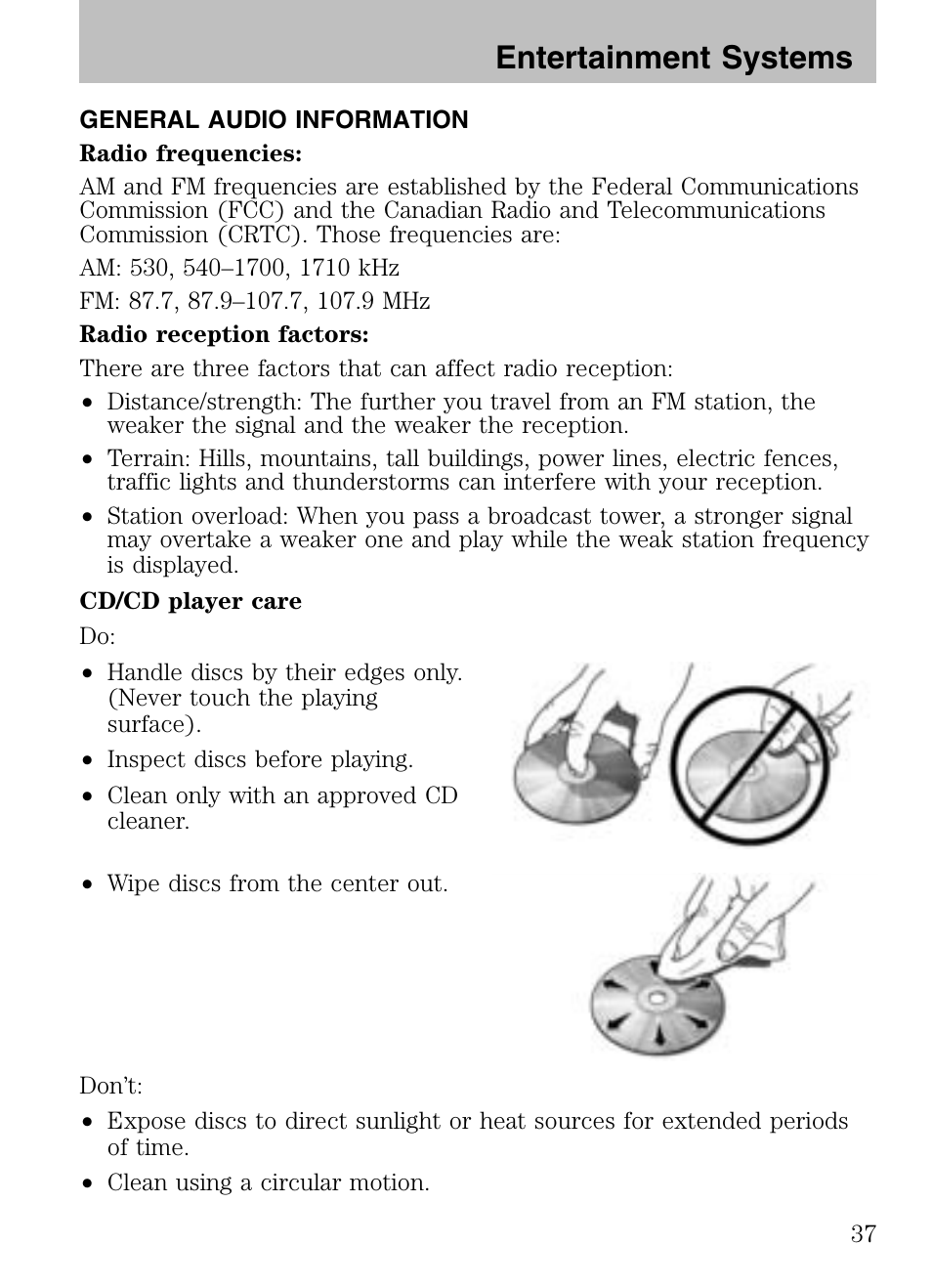 General audio information, Entertainment systems | Mazda 2008 Tribute HEV User Manual | Page 37 / 312