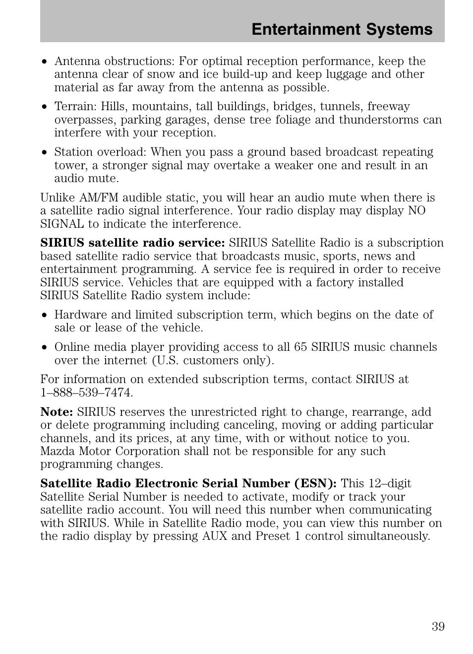 Entertainment systems | Mazda 2008 Tribute HEV User Manual | Page 39 / 312