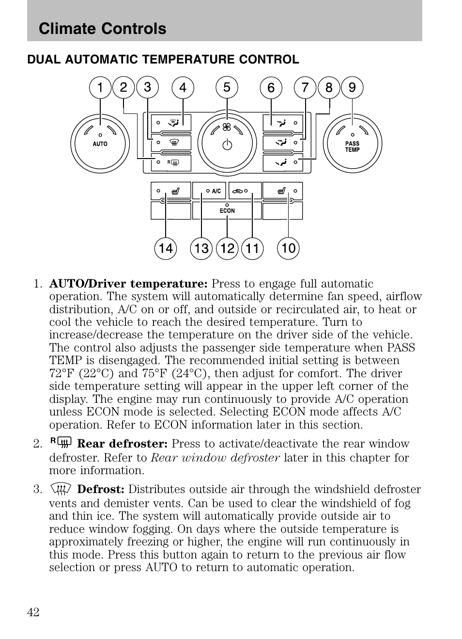 Climate controls, Dual automatic temperature control | Mazda 2008 Tribute HEV User Manual | Page 42 / 312