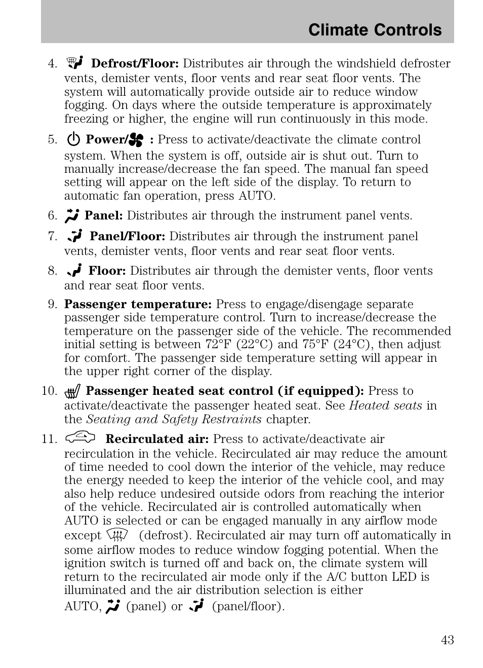Climate controls | Mazda 2008 Tribute HEV User Manual | Page 43 / 312