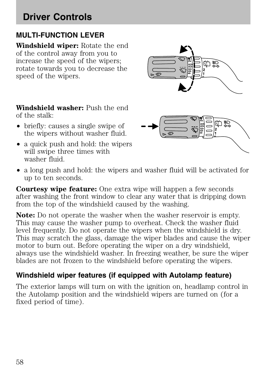 Driver controls, Multi-function lever | Mazda 2008 Tribute HEV User Manual | Page 58 / 312
