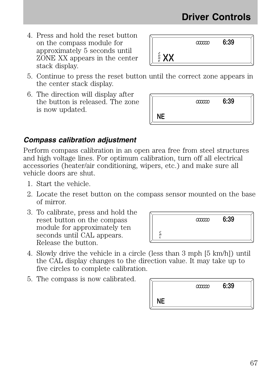 Compass calibration adjustment, Driver controls | Mazda 2008 Tribute HEV User Manual | Page 67 / 312