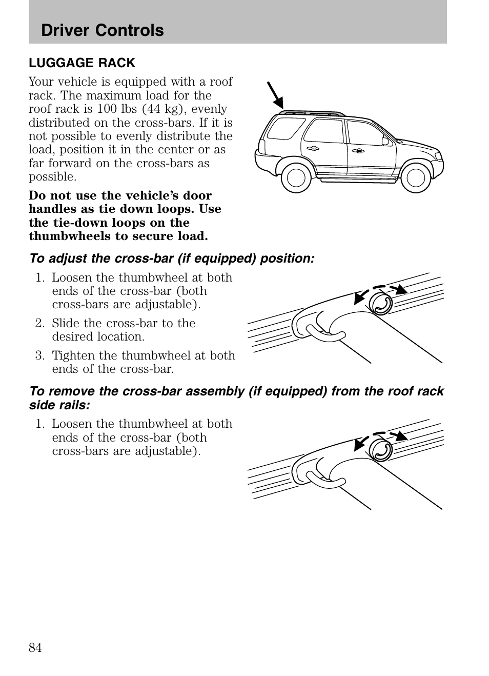 Luggage rack, To adjust the cross-bar (if equipped) position, Driver controls | Mazda 2008 Tribute HEV User Manual | Page 84 / 312