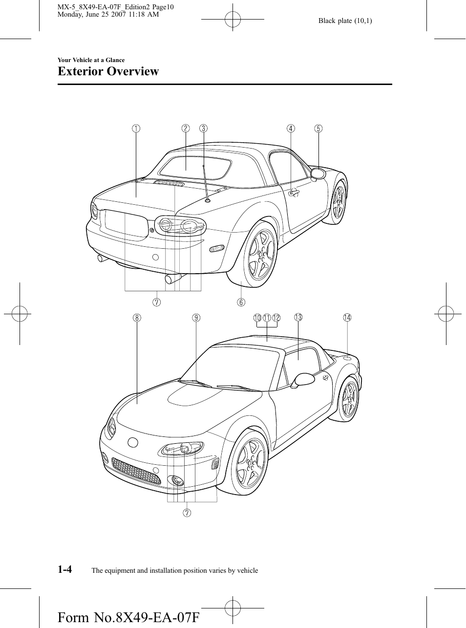 Exterior overview | Mazda 2008 MX-5 Miata User Manual | Page 10 / 458