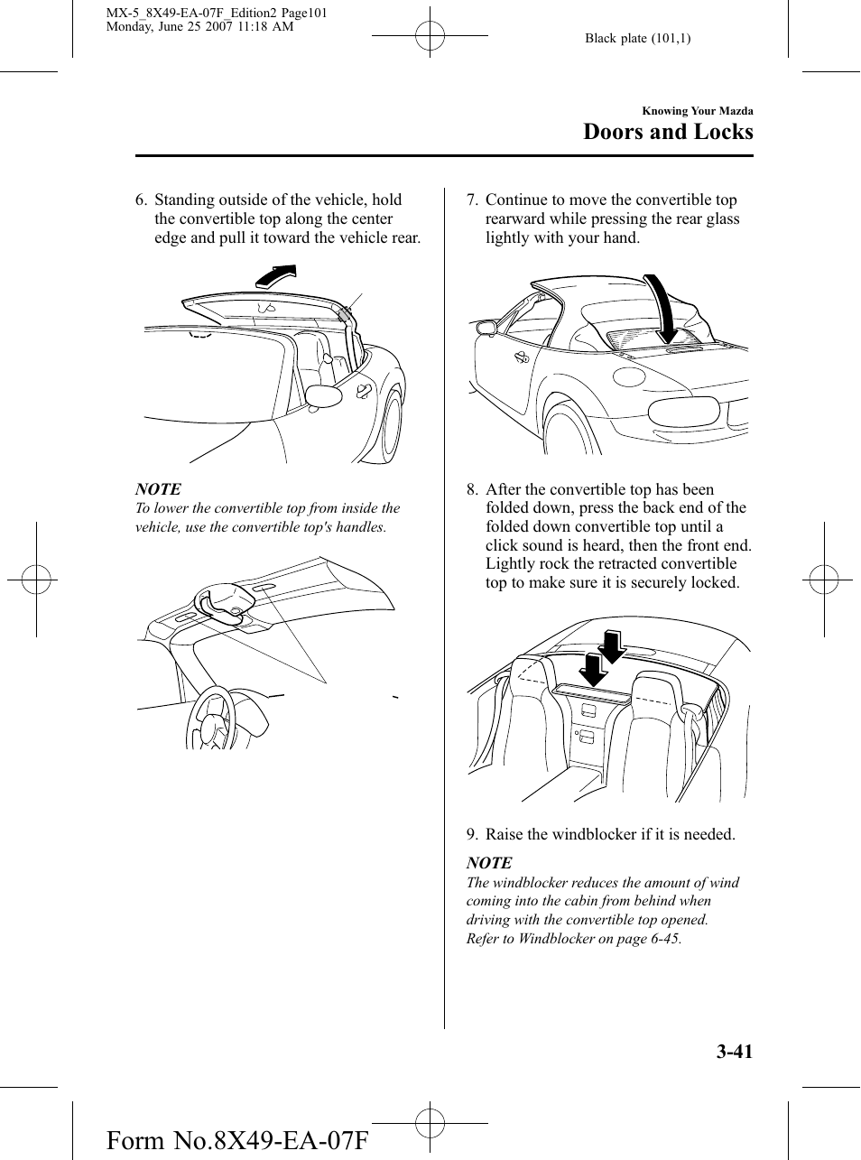 Doors and locks | Mazda 2008 MX-5 Miata User Manual | Page 101 / 458