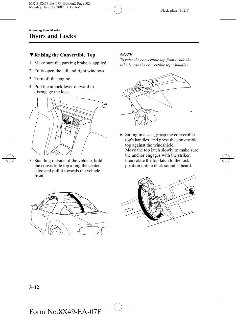 Doors and locks | Mazda 2008 MX-5 Miata User Manual | Page 102 / 458