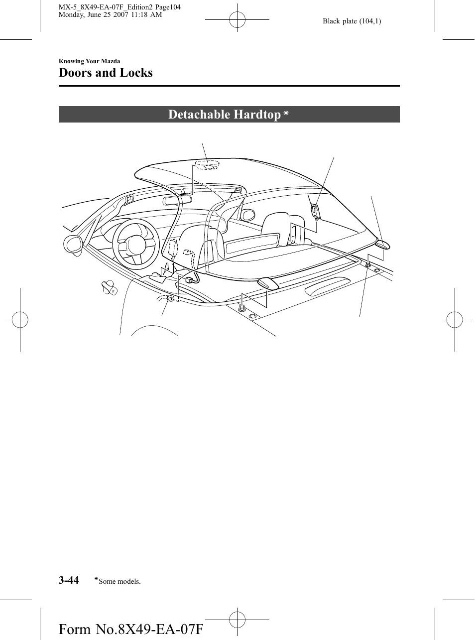 Detachable hardtop, Doors and locks | Mazda 2008 MX-5 Miata User Manual | Page 104 / 458