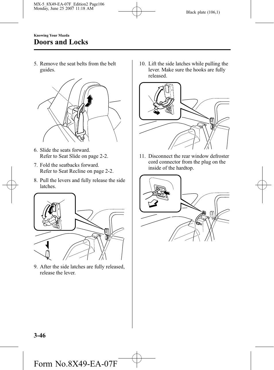 Doors and locks | Mazda 2008 MX-5 Miata User Manual | Page 106 / 458