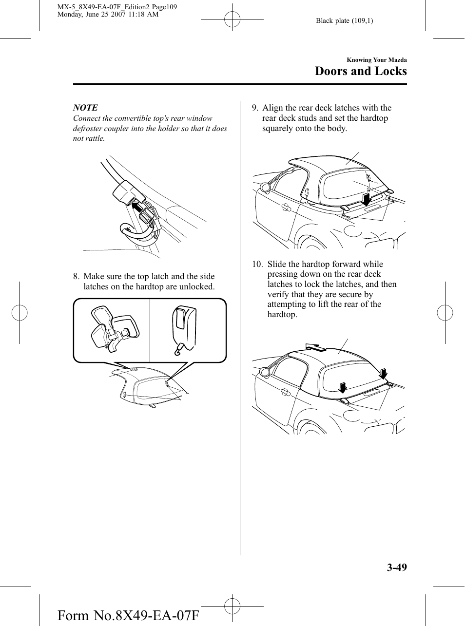 Doors and locks | Mazda 2008 MX-5 Miata User Manual | Page 109 / 458