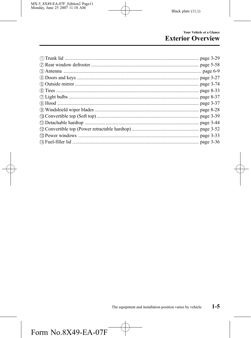 Exterior overview | Mazda 2008 MX-5 Miata User Manual | Page 11 / 458