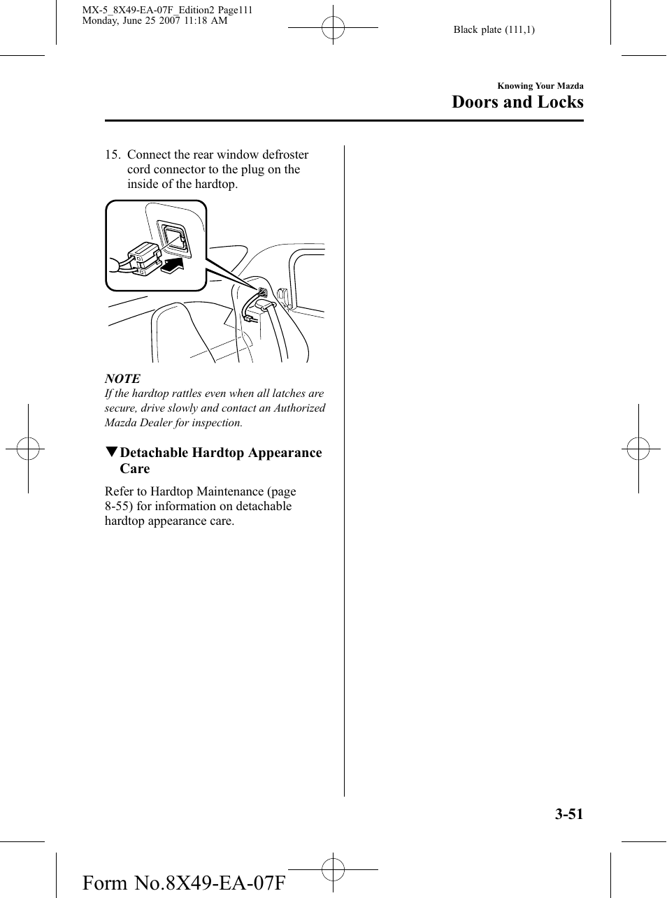 Doors and locks | Mazda 2008 MX-5 Miata User Manual | Page 111 / 458