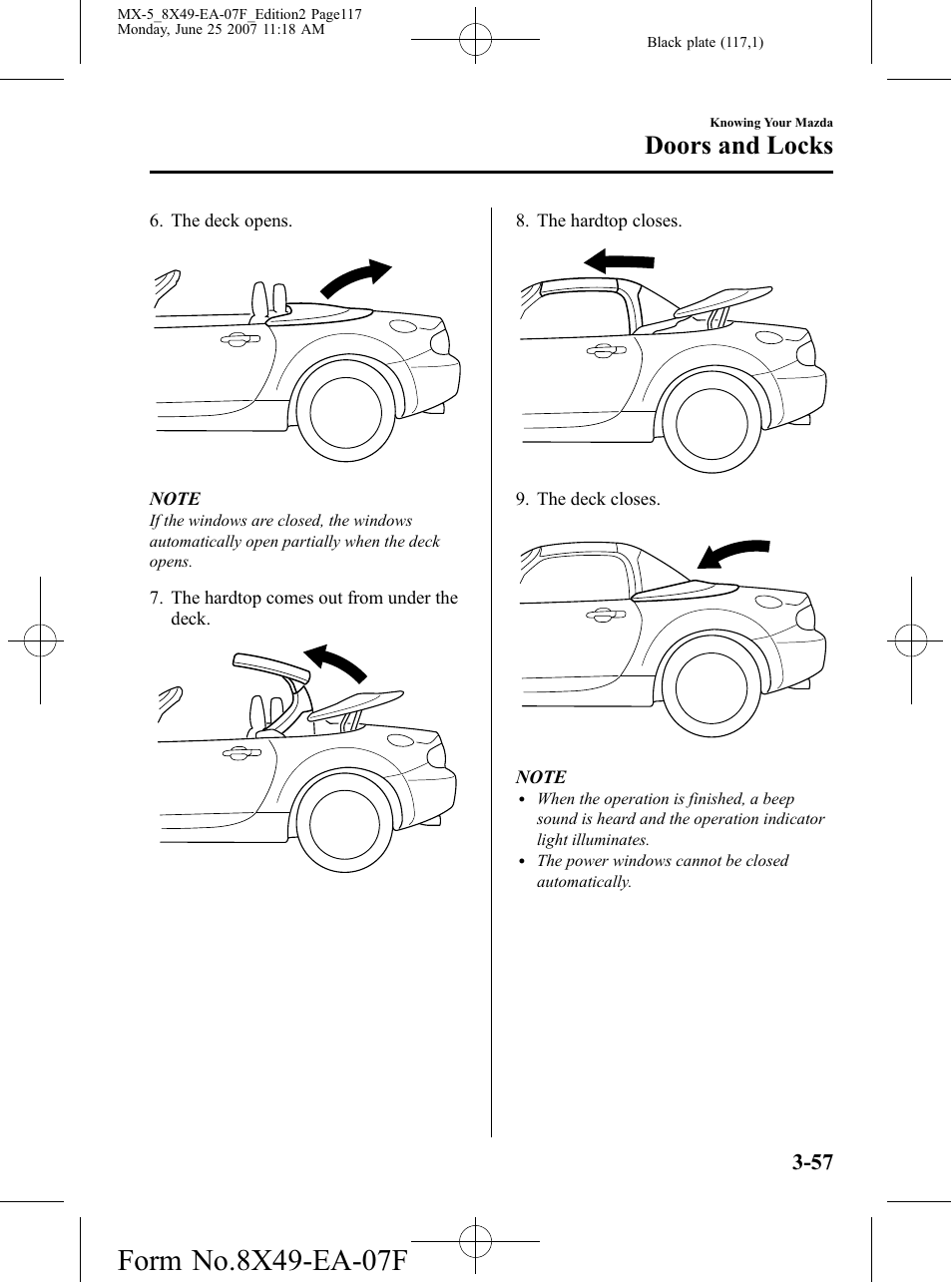 Doors and locks | Mazda 2008 MX-5 Miata User Manual | Page 117 / 458