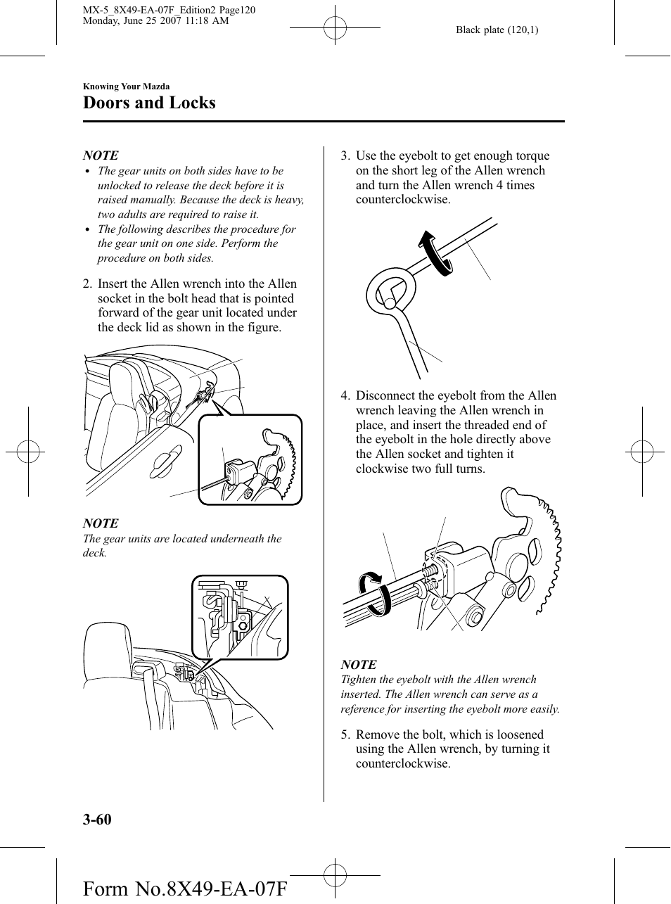 Doors and locks | Mazda 2008 MX-5 Miata User Manual | Page 120 / 458