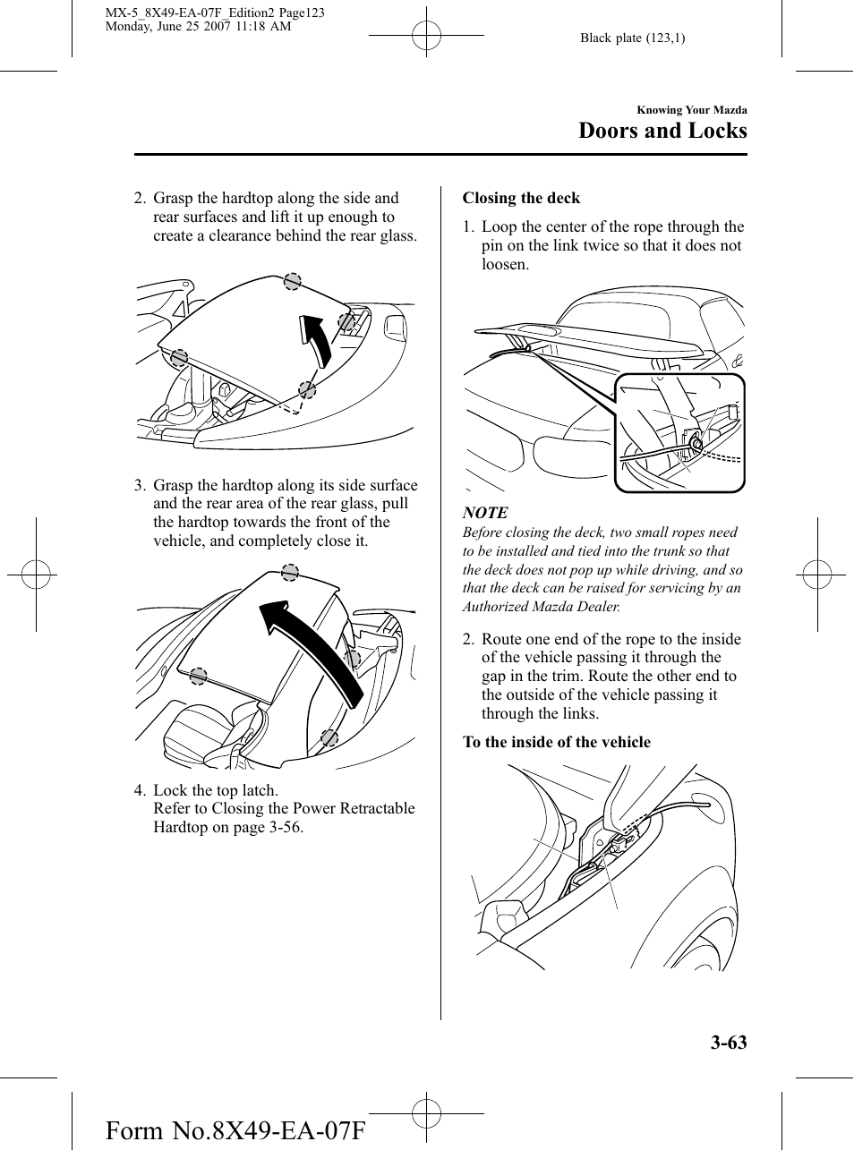 Doors and locks | Mazda 2008 MX-5 Miata User Manual | Page 123 / 458