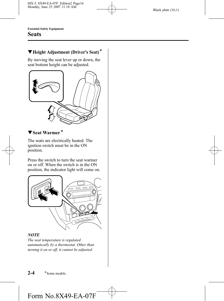 Seats | Mazda 2008 MX-5 Miata User Manual | Page 16 / 458