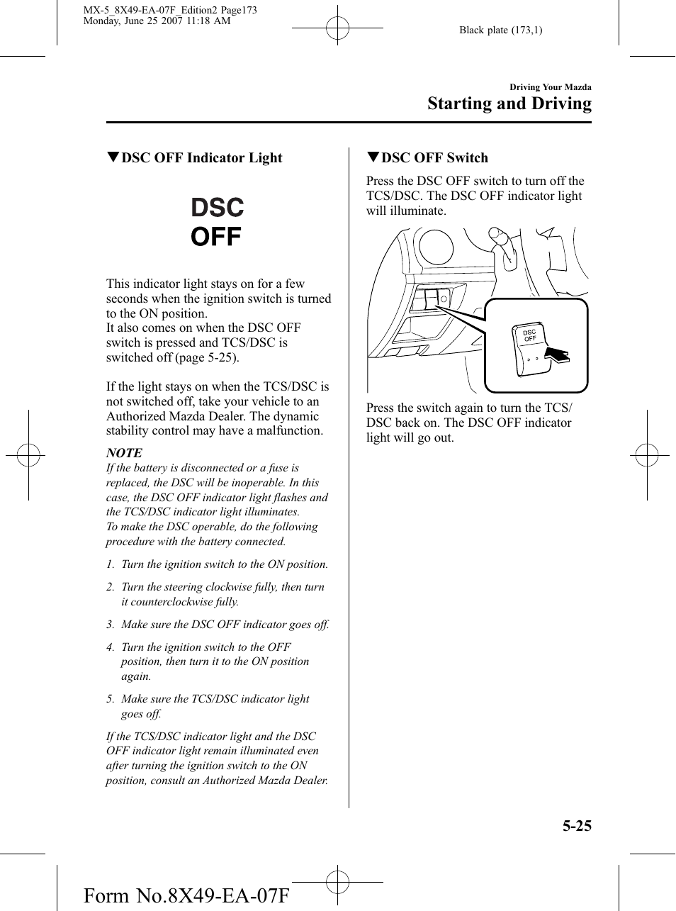 Starting and driving | Mazda 2008 MX-5 Miata User Manual | Page 173 / 458