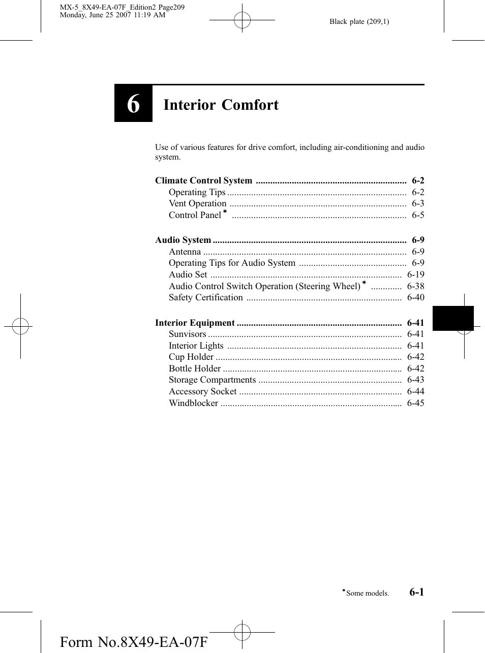 Interior comfort | Mazda 2008 MX-5 Miata User Manual | Page 209 / 458