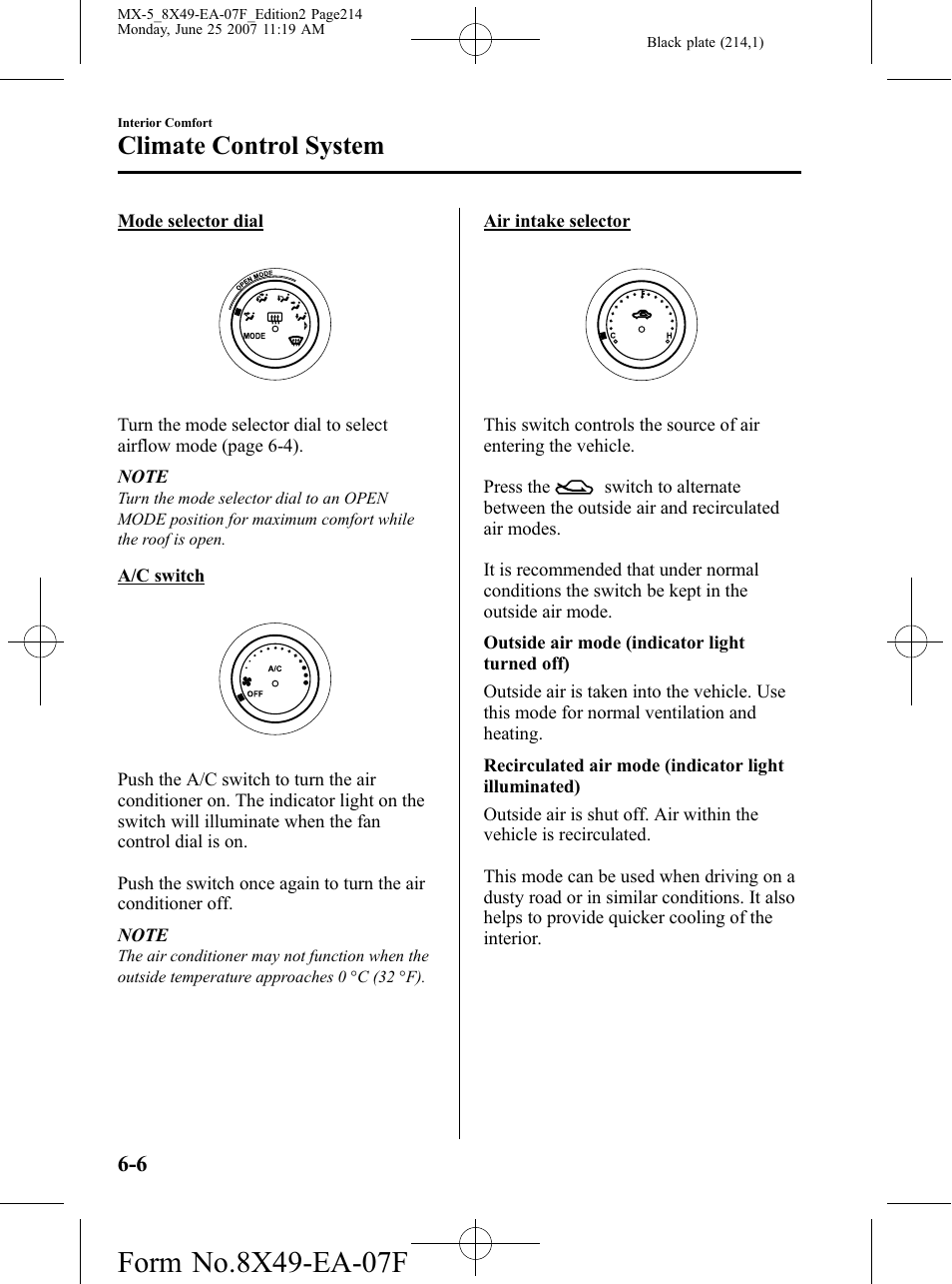 Climate control system | Mazda 2008 MX-5 Miata User Manual | Page 214 / 458