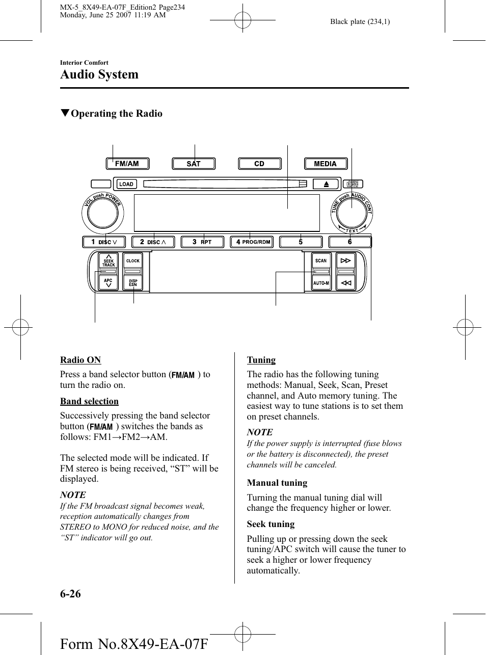 Audio system | Mazda 2008 MX-5 Miata User Manual | Page 234 / 458