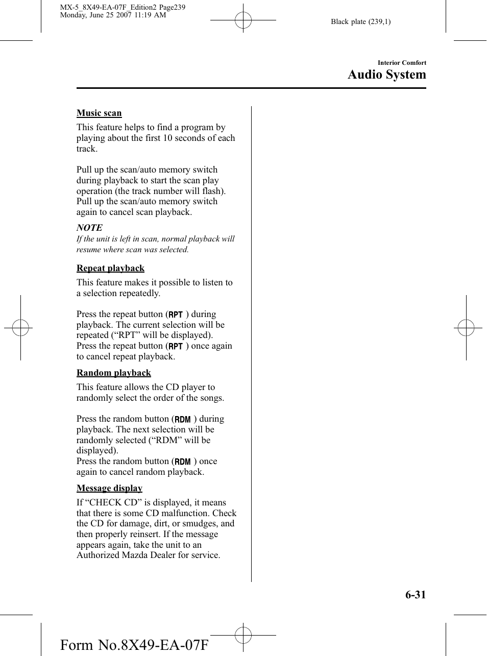 Audio system | Mazda 2008 MX-5 Miata User Manual | Page 239 / 458