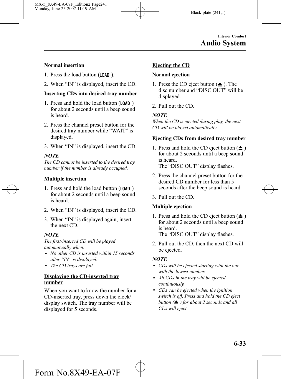 Audio system | Mazda 2008 MX-5 Miata User Manual | Page 241 / 458