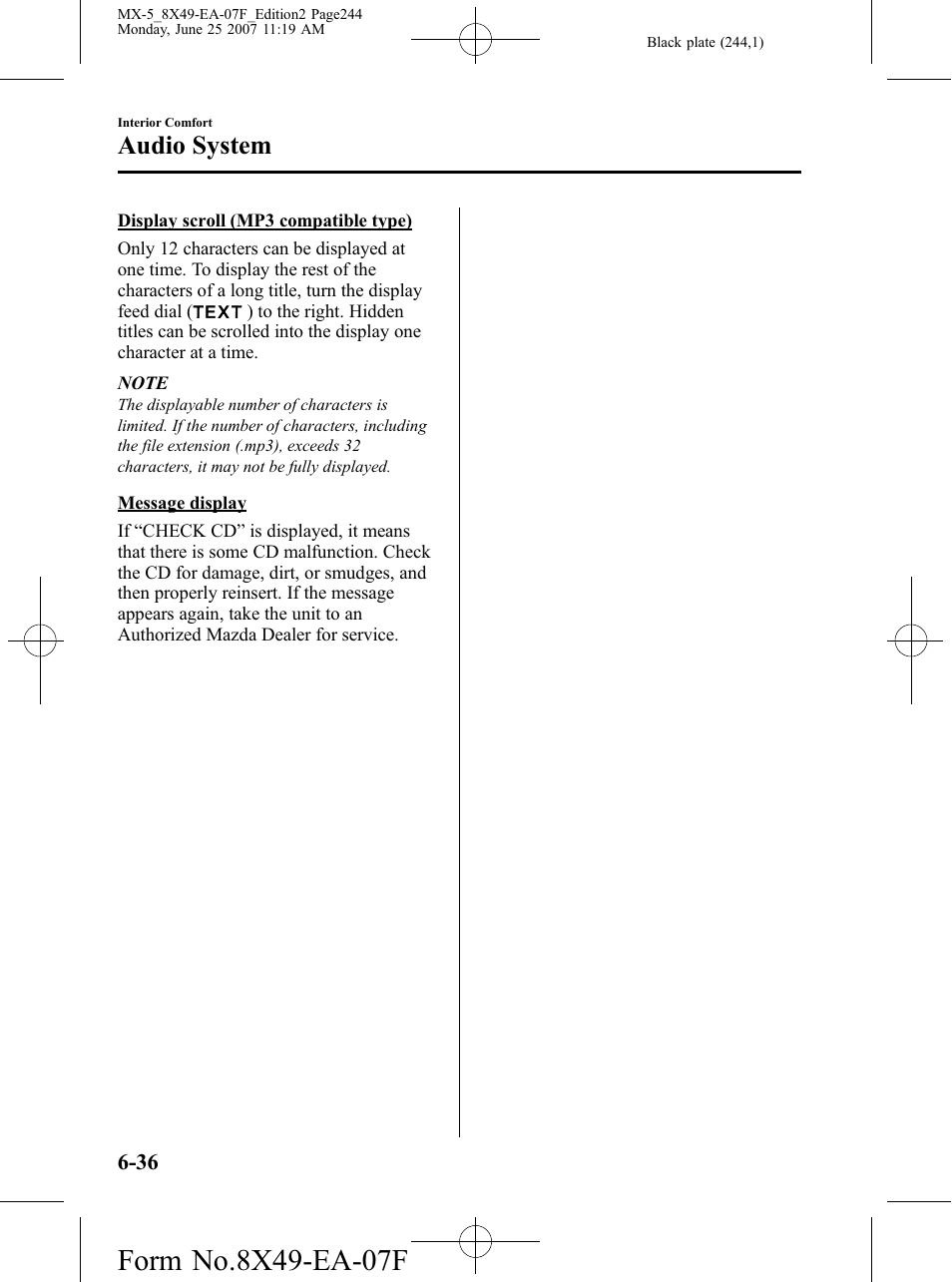 Audio system | Mazda 2008 MX-5 Miata User Manual | Page 244 / 458