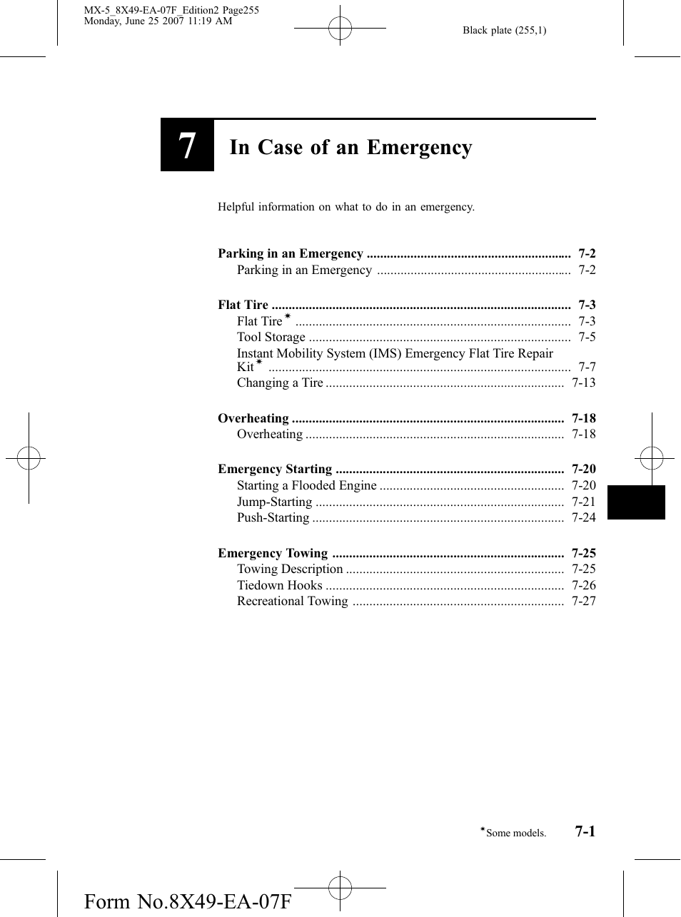 In case of an emergency, Helpful information on what to do in an emergency | Mazda 2008 MX-5 Miata User Manual | Page 255 / 458