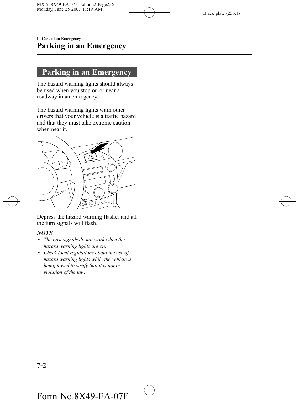 Parking in an emergency, Parking in an emergency -2 | Mazda 2008 MX-5 Miata User Manual | Page 256 / 458