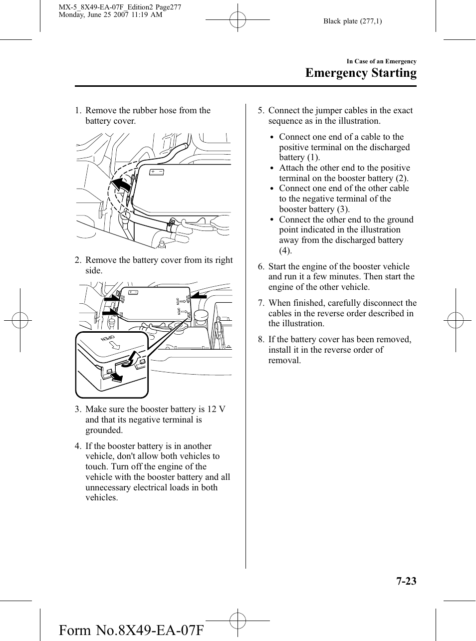 Emergency starting | Mazda 2008 MX-5 Miata User Manual | Page 277 / 458