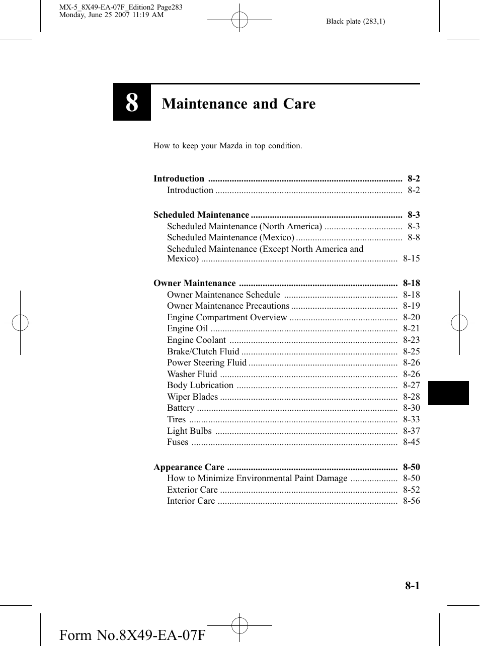 Maintenance and care, How to keep your mazda in top condition | Mazda 2008 MX-5 Miata User Manual | Page 283 / 458