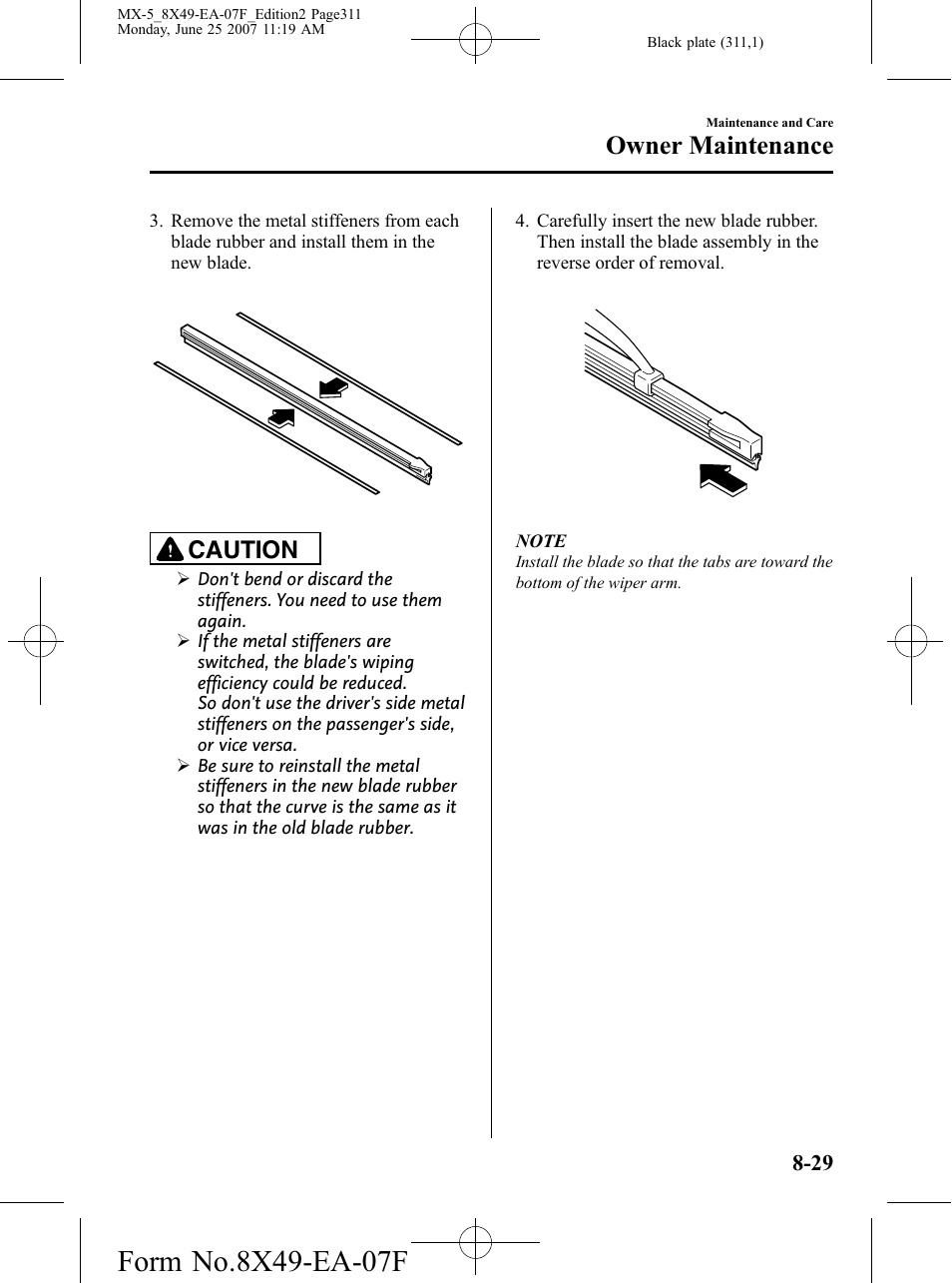 Owner maintenance, Caution | Mazda 2008 MX-5 Miata User Manual | Page 311 / 458