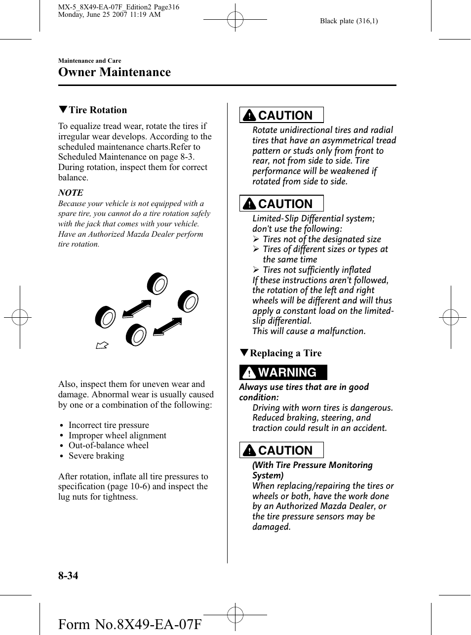 Owner maintenance, Caution, Warning | Mazda 2008 MX-5 Miata User Manual | Page 316 / 458