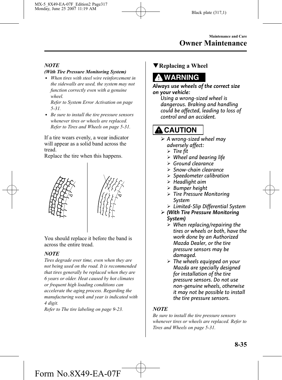 Owner maintenance, Warning, Caution | Mazda 2008 MX-5 Miata User Manual | Page 317 / 458