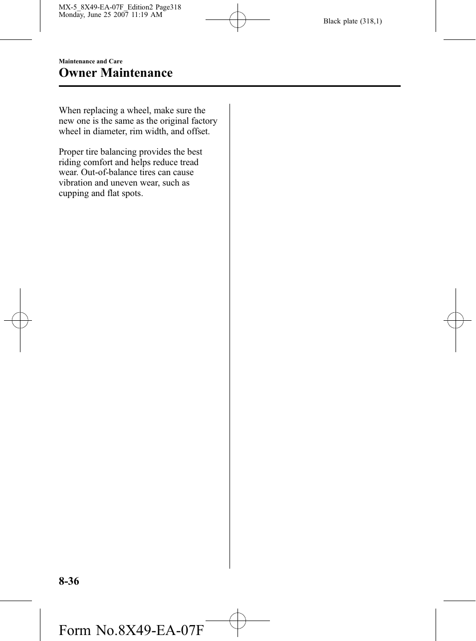 Owner maintenance | Mazda 2008 MX-5 Miata User Manual | Page 318 / 458