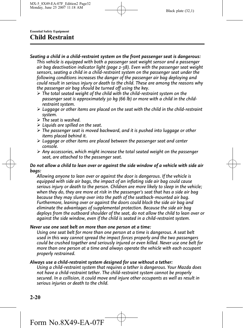Child restraint | Mazda 2008 MX-5 Miata User Manual | Page 32 / 458